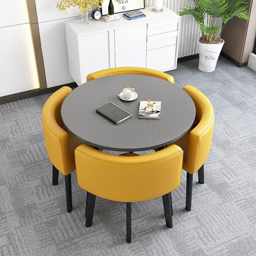 Rundes Esstisch-Set für 4 Personen – komplettes Möbel-Set für Balkon, Wohnzimmer, Büro-Lounge & Küche – inklusive Stühlen und Couchtisch (U)