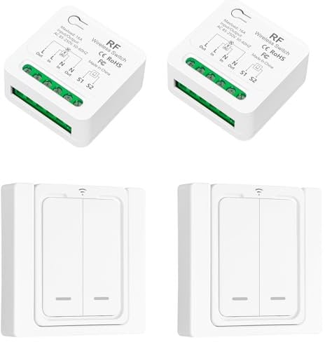Tedeligo Interruttore Luce Senza Fili, Funziona Con Interruttore A Parete, Portata Di Controllo Fino A 100M Per Lampade Da Interni Lampadine A LED, Ricevitore Relè AC220V 2000W (2 TO 2)