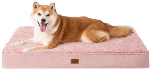 EHEYCIGA Orthopädisches Hundebett Mittelgroße Hunde 91x68x9cm, Hundekissen Waschbar Flauschig, Hundematte Hundematratze für Kiste, Dunkelrosa