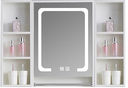 Rangement Salle De Bain Meuble, De Salle De Bains Avec Miroir, Armoire De Toilette Avec Anti-buée Intelligent, Et Étagères Interrupteur Tactile Capteur,Meuble Toilette Avec Rangement Caché(Wit,100cm/3