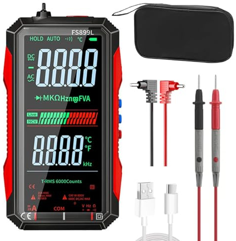 Multimeter Digital USB Wiederaufladbares Strommessgerät - 6000 Counts,USB-C aufladbar，True RMS - Miss Spannung, Strom, Kapazität, Kontinuität, Widerstand, Frequenz,NCVDetektor