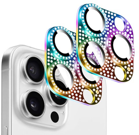 Kucheed 2 Pezzi Protezione per Obiettivo Della Fotocamera Bling Diamond per iPhone, Antigraffio in Metallo con Decorazione Colorata 3D per Fotocamera Posteriore per iPhone 11 Pro/iPhone 11 Pro Max