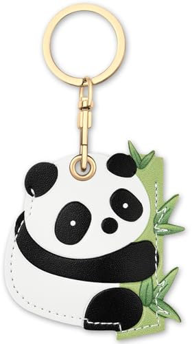 AXFEE Airtags Portachiavi in PU Pelle, Porta Air Tag per GSP Apple, Airtag Cover per Chiavi Zaini e Animale, Portatile, Anti-graffio, Mantiene un Segnale Forte - Panda
