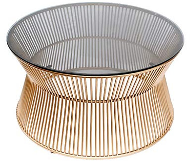 Table basse stable en fer forgé avec plateau en verre trempé translucide