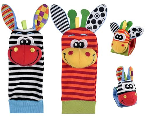 Maxentico Chaussettes Sensorielles Bebe, Jouets d'Éveil, Hochet Poignet Bebe, Hochet Main et Pied, Hochet Chaussettes Bébé, Bébé Poignet et Chaussettes Hochet Jouets pour Nouveau-Nés Bébé de 0-12 Mois