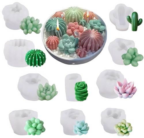 JVHLOV 10 PCS Succulent Silicone Molds Set, 3D Flower Resin Molds for Candle, Soap, Wax, Epoxy Resin, DIY Craft, Succulent Plant Molds for Cake and Decoration