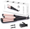 FUNBUGS 4 in 1 Hair Waver - 19/25/28/32mm Hair Curler Crimper, Mermaid Wave Curling Iron for Women with 3 Ceramic Barrels, 160°C-210°C, Dual Voltage, Heat-Proof Glove, Clips (Gold)
