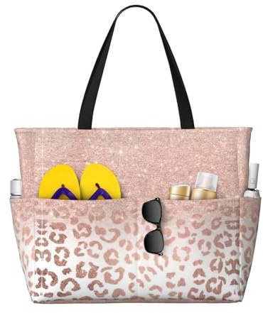 Dexnel Rose Gold Glitter Fashion Beach Bag Adult Bag Beach Tote Bags With Large Totes For Beach Pool Travel Daily
