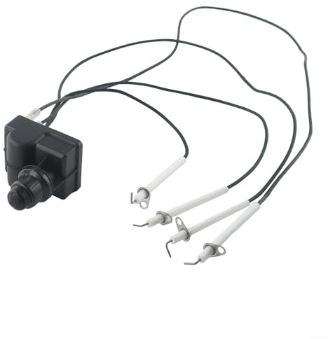 Hasaller Kit d'allumage de gril 4 prises avec générateur d'étincelles électrique - Kit d'allumage électronique pour barbecue avec électrodes en céramique - Bouton poussoir à piles