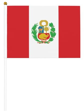 Banderas pequeñas de la bandera de Perú en palos, mini banderas duraderas de 5.5 x 8.2 pulgadas para patio, jardín y decoración al aire libre, paquete de 6 y 12 unidades