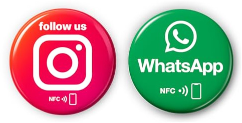 Mix-Set: 1x Instagram Follow us Sticker & 1x WhatsApp Aufkleber Theke – Profil teilen & WhatsApp Chats starten – kontaktlos, programmierbar, 3 cm Ø – für Anmeldung, Networking & Social Media