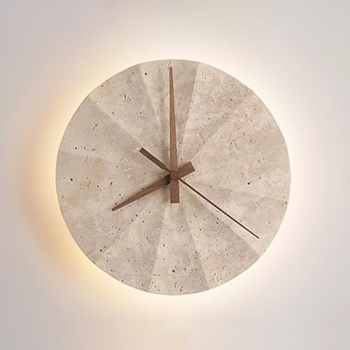 YFMYY Moderne LED-Naturstein-Wandleuchte, nordische runde Marmor-Wandlampen, kreative Uhr-Design-Gelbtravertin-Wandlampe für Schlafzimmer, Wohnzimmer und Flu(30cm)