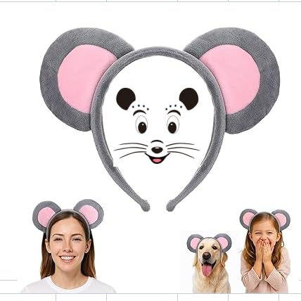 Fsahiuf Graues Maus-Kostüm-Zubehör-Set für Erwachsene und Kinder,Mäuse Haarreifen und Mäuse Cosplay Aufkleber für Kinder Cosplay Geburtstagsfeier Karneval Weihnachten Party Kostüm Accessoires