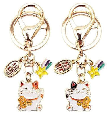 2 Pièces Pendentif Porte-Bonheur Chat, Porte Clé Chat Porte-Bonheur, Porte-Clés Maneki Neko Style Japonais,Porte Clé Kawaii Pour Sacs À Main, Porte-Clés, Cadeaux
