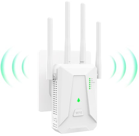 Repeteur WiFi Puissant, 300Mbps Répéteur WiFi, Amplificateur WiFi 4 antennes, 2 Ports LAN, du Réseau Avoir AP/RP et WPS Fonction, Compatible avec Toutes Les Box Internet Ethernet Port (Blanc)