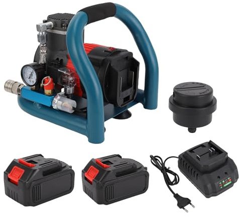 Telituny Compressore D'aria Senza Fili, Compressore D'aria Elettrico Portatile 8 Bar con 2 Batterie, Serbatoio 1,5 Litri per Gonfiaggio Pneumatici, Verniciatura e Uso in Officina (Spina europea)