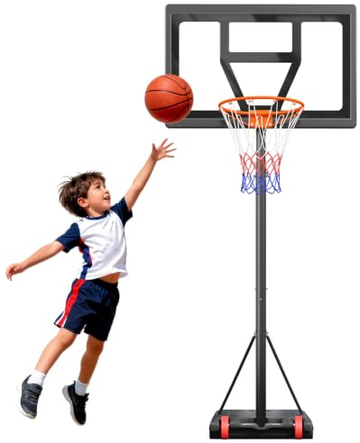 Dripex Panier de basket-ball d'extérieur pour enfants avec support à partir de 3 ans, panier de basket-ball réglable en hauteur de 0,9 à 2,1 m, convient pour la cour, l'allée et l'intérieur