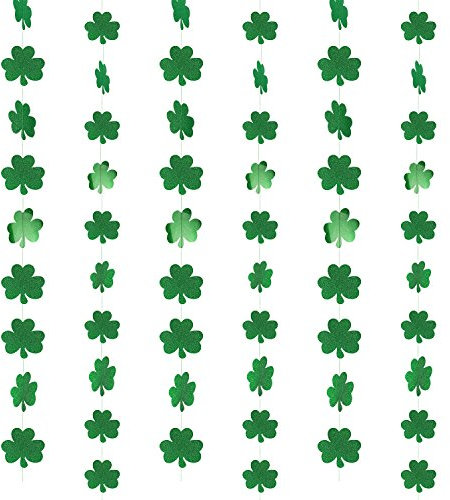 HOWAF Glitter Kleeblatt Deko String Deckenh?nger Garland Dekoration (39.37 ft, 57Shamrocks) für St. Patricks Day Party Deko