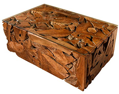 Vakarua Couchtisch aus Wurzelholz Element Sofatisch 110x70 mit Glas Wohnzimmertisch Holz