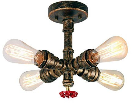 Lámpara de techo estilo vintage con tubo de agua industrial, lámpara de metal, lámpara de techo con 4 cabezales, diseño E27 para salón, cocina, pasillo, dormitorio