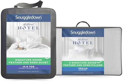 Snuggledown Luxury Goose Feather & Down Single Duvet 10.5 Tog & 2 Pillows - Ethically Sourced 85:15 Blend, All Year Round Quilt | UK-Made, Box Construction, Washable (135 x 200cm)