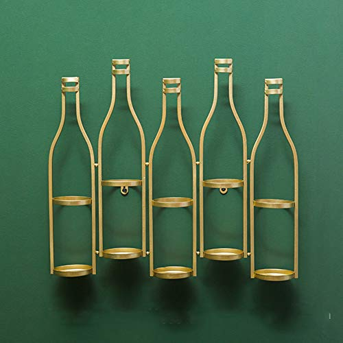 MNSSRN-KPQ Schmiedeeisen Wand- flaschenförmigen Weinregal, Einfaches Industrie Stil Metall Dekorative Weinregal, haltbar und stilvoll Wine Rack,Gold