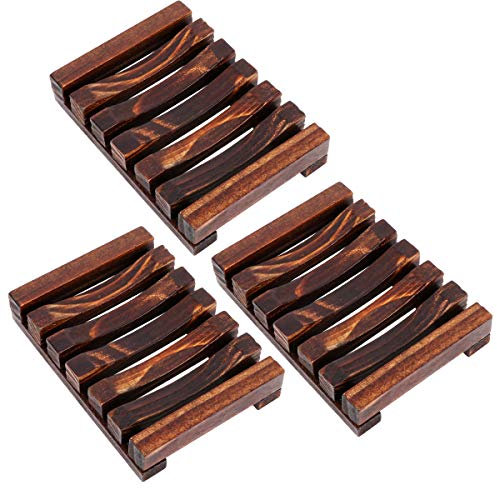 ChenYuTe Lot de 3 Porte-Savon en Bois Naturel pour Salle de Bain Charbon