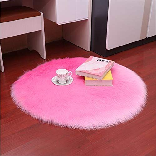 Nicole Knupfer Lammfell Faux Teppich Schaffell Lammfellimitat Nachahmung Longhair Bettvorleger Fell Wolle Vorleger oder Matte für Stuhl Sofa (Pink,40cm Durchmesser)