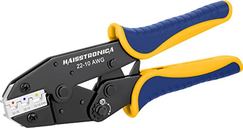 haisstronica Herramienta de crimpado para conectores termorretráctiles - Crimpadora de terminales de cable con trinquete AWG 22-10(0,5-6,0mm²) - Herramientas de crimpado con trinquete