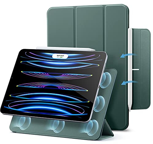 ESR Coque Magnétique Rebound Compatible avec iPad Pro 11 pouces (2022/2021/2020, 4e/3e/2e Génération), Fixation Magnétique Sure, Support à Deux Positions, Support pour Pencil, Veille/réveil Auto, Vert
