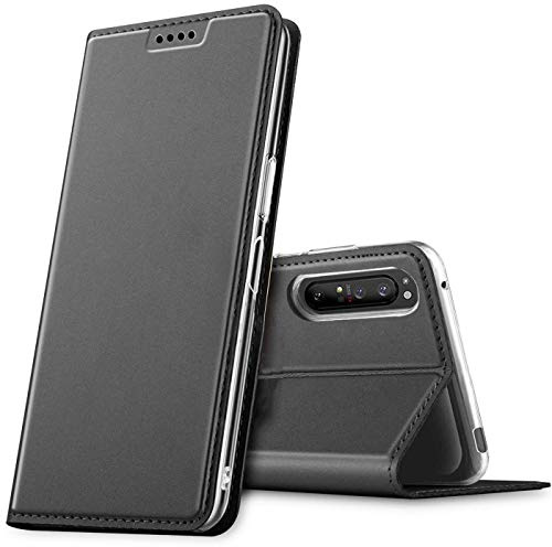 Verco Flip Cover für Sony Xperia 1 II Hülle Book Case, Schwarz | Premium Handy Flip Cover, Ultra Flach, metallic Look, langlebige Klapphülle, klappbar, Magnetverschluss