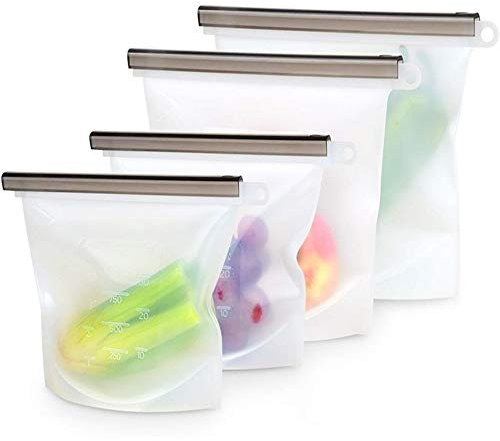 Wiederverwendbare Silikon-Lebensmittelbeutel, 2 l (1.5 l) und 2 m (1 l), Silikon-Lebensmittel-Aufbewahrungsbeutel, wiederverwendbar, für Sous Vide, Sandwich-Lunch-Snack, abbaubar, BPA-frei, 4 Stück