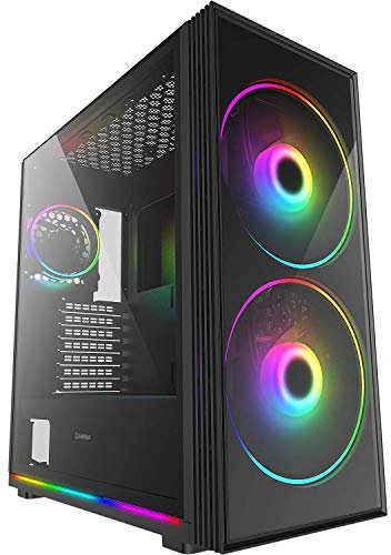 GameMax Sniper Mid-Tower ATX Gaming PC Case, 2 x 200 mm ARGB F per flusso d'aria ad alto volume | Nero