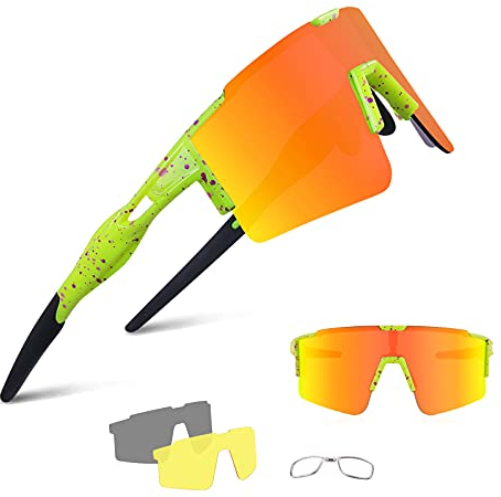 BangLong Polarisierte Sonnenbrille, Fahrradbrille Herren Damen UV 400 Schutz mit 3 Wechselgläser, Schutzbrille Sportbrille für Outdoorsport Radfahren Laufen Golf