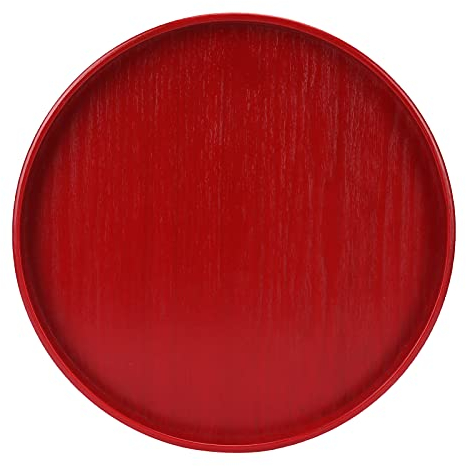 Plateau de Service, Plateau de Petit-Déjeuner Antidérapant Rond en Bois Rouge Plateau de Service de Nourriture Ménagère Assiette de Fruits de Gâteau de Pain pour la Cuisine à la Maison(24cm)