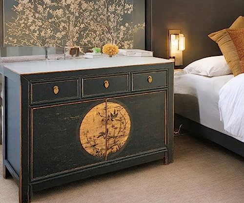 OPIUM OUTLET Chinesische Kommode Asia Sideboard orientalischer Schrank Vintage Anrichte Nachtschrank schwarz