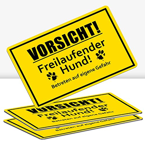 3 Stück Vorsicht! freilaufender Hund Schild 30 x 20 cm Alu 3mm Alu-Dibond stabile Aluminiumverbundplatte mit UV-Schutz von STROBO