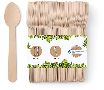 BIOZOYG Umweltfreundliche Einweg Löffel Holz I Holzbesteck Suppenlöffel Holzlöffel Einwegbesteck I biologisch abbaubar und kompostierbares Besteck I 100 x Einweglöffel 14cm