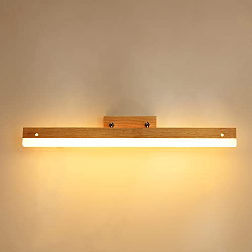 EGSO LED spiegelleuchte bad Holz LED Wandlampe spiegellampe Badezimmer lampe wand 9W 60CM 720LM IP44 Wandleuchte innen Warmweiß 3000K Schminklicht Flurwandleuchte Badezimmer beleuchtung