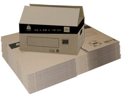 Pack and Move - Packung mit 40 Umzugskartons S - 36 x 28 x 18 cm - Verstärkte Griffe - 2 gratis Kleber
