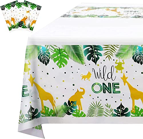 3 Stück Safari Dschungel Tischdecke Party Tischdecke Dschungel Einweg Tischdecke Plastik Wasserdicht Rechteckige Tischtuch für Geburtstag Wild One Babyparty Deko