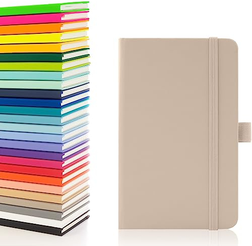 Notes London Eco Notizbuch im A6 Format mit linierten Seiten, Stiftschlaufe, Band, Datumsmarkierungen und Papierfach, gebundenes Taschenjournal, Notizen, nachhaltig (Pastel Mushroom)