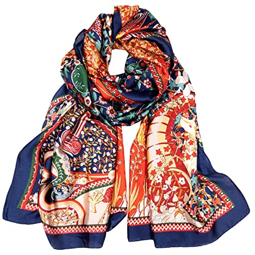 Bestshe Scarf for Women Lightweight Floral Scarf 70x35 Inch Satin Shawl