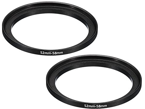 PATIKIL 52mm-58mm Metal Step Up Ring, 2 Pack Camera Lens Filter Adapter Ring Aluminum Filter Adapter Ring for Camera Lenses Hood, Black