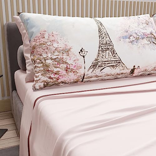 PETTI Artigiani Italiani - Lenzuola in Cotone con Federe in Stampa Digitale, Lenzuola Matrimoniali, Completo Letto Matrimoniale, Rosa, 100% Made in Italy