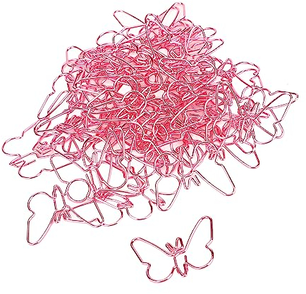 Niedliche Büroklammern, leicht, tragbar, Cartoon, innovativ, niedlich, 50 Stück, Farbbeschichtung, rosa Schmetterlinge, Büroklammer für Zuhause