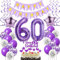 Oumezon Deko 60. Geburtstag frauen Lila ,Geburtstagsdeko 60 jahre frauen Luftballons 60 Geburtstag dekoration lila,Folienballon 60 Geburtstag deko frauen Violett Tortendeko 60 Geburtstag frau deko