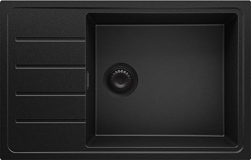 Fregadero Cocina Todo Negro 78x50cm, Fregadero Granito 1 Seno + Sifón + Tabla de cortar, Fregadero sobre encimera al mueble 60cm - Copenhague Top de Primagran