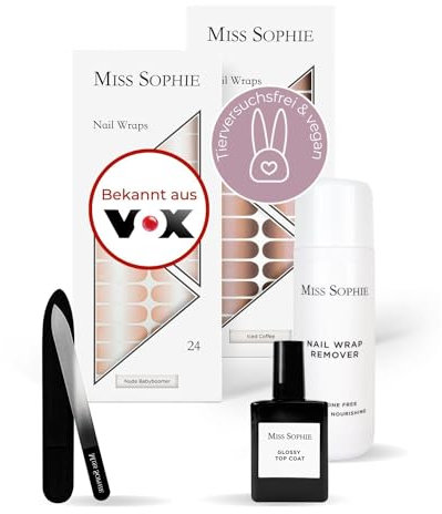 Original Miss Sophie Starterset I Selbstklebende Nagelfolien I Nagelaufkleber in Nude Babyboomer & Iced Coffee I Kein Absplittern I Langer Halt I Schnelle & einfache Anwendung I Premium Nagellackfolie