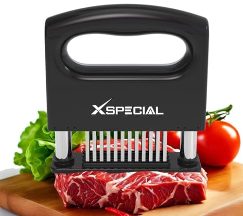 XSpecial Stainless Steel Blade Meat Tenderizer Tool, 1 Piece, 48 Blades, 4.65 inches, Black - Easy to Use, Ergonomic, Arthritis Friendly, Dishwasher Safe